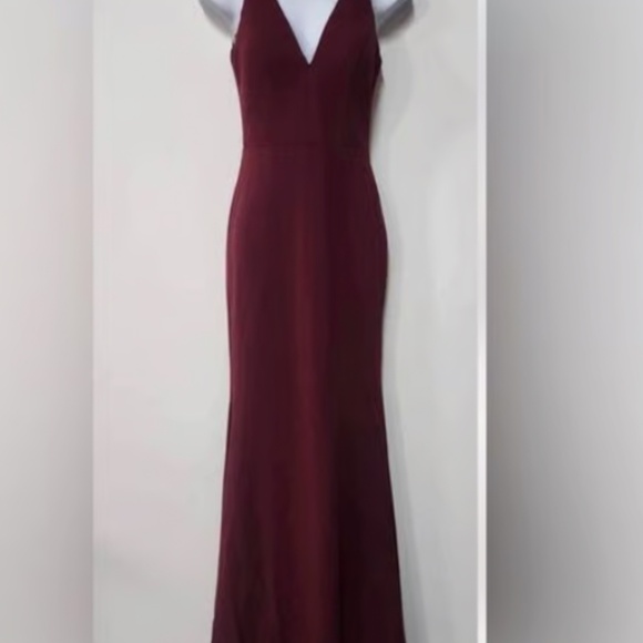 BHLDN Jones V-Neck Crepe Dress - Maroon - Picture 4 of 5